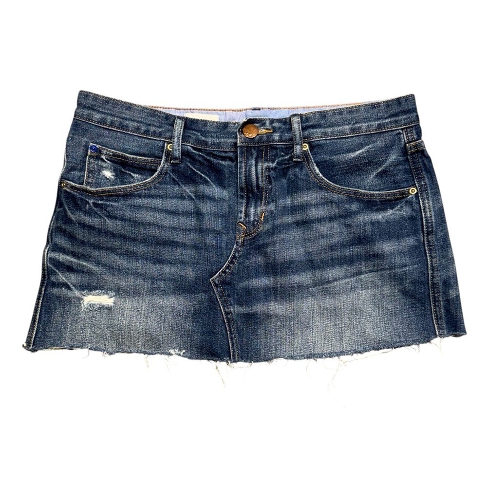 GAP 1969 Destructed Dark Blue Denim Micro‎ Mini Shirt Size 27/4 Raw Hem Cotton